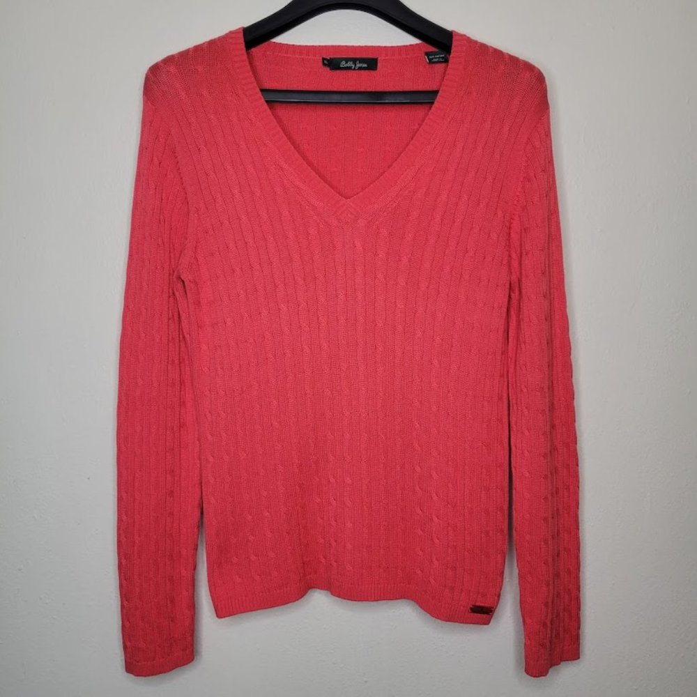 Bobby Jones Cable Knit V-neck Coral Sweater Size XL